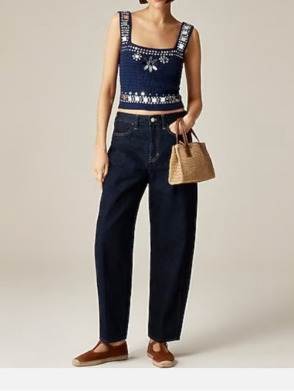 J. Crew Black Crocheted Embellished Tank Top